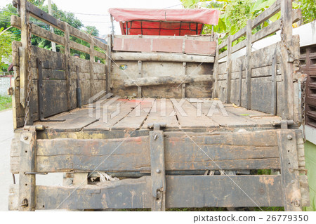 Rear view of a pick up truck made of wood 26779350