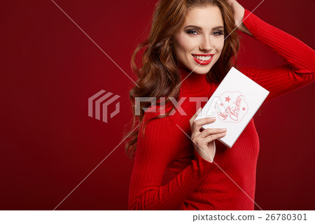 Woman with christmas box gift 26780301