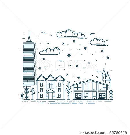 Winter Cityscape in trendy linear style. Winter Cityscape in trendy linear style. 26780529