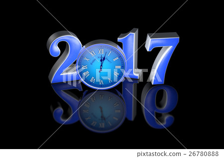 New Year 2017. Clock. Midnight. Christmas. 3D New Year 2017. Clock. Midnight. Christmas. 3D 26780888