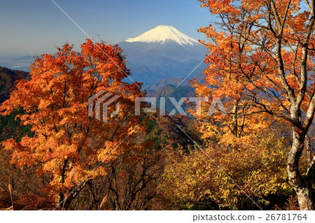 Tanzawa · Nabe mountain autumn leaves and summit of Mt. Fuji 26781764
