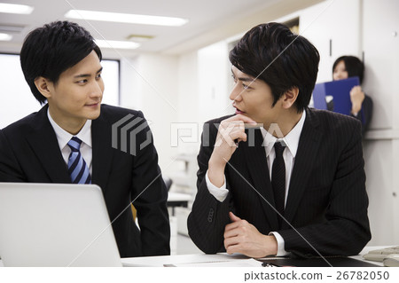 Business office meeting PC computer businessman team desk work Business office meeting PC computer businessman team desk work 26782050