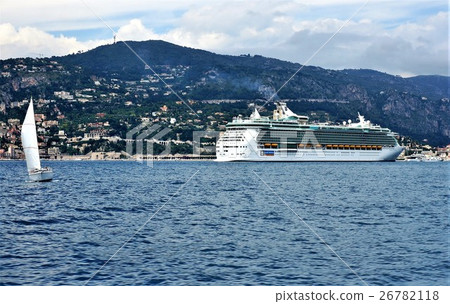 Large cruiser in the Villefranche-sur-Mer bay in France Large cruiser in the Villefranche-sur-Mer bay in France 26782118