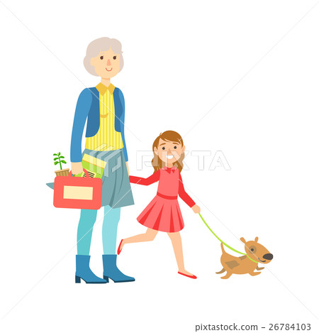 Grandfather And Granddaughter Walking The Dog Grandfather And Granddaughter Walking The Dog 26784103