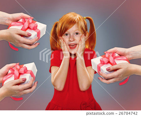 Beautiful portrait of a surprised little girl  26784742