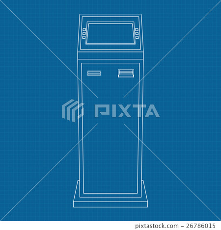 Payment kiosk. Vector outline icon on blueprint Payment kiosk. Vector outline icon on blueprint 26786015