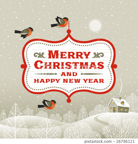 Christmas signboard over winter landscape 26786121