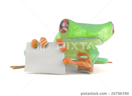 Green frog with a blank sign thumbs up 3d Green frog with a blank sign thumbs up 3d 26786390
