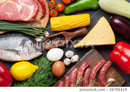 Vegetables, fish, meat and ingredients cooking Vegetables, fish, meat and ingredients cooking 26786429