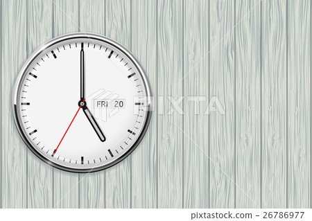 Clock on wooden grey background Clock on wooden grey background 26786977