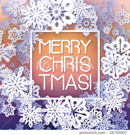 Round snow frame with Merry Christmas text. 26789007