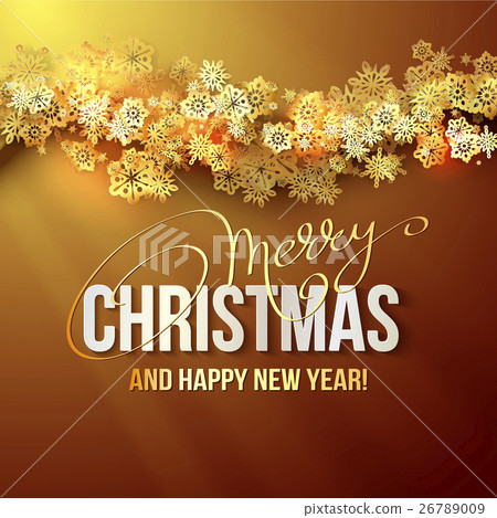 Christmas Background with Shining Gold Snowflakes 26789009