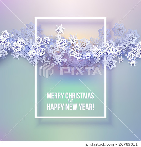 Round snow frame with Merry Christmas text. 26789011