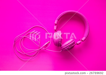 Pink hipster headphones. 26789692