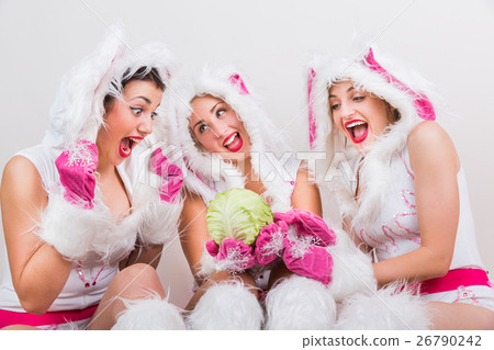 Three handsome girls in rabbit costume feel Three handsome girls in rabbit costume feel 26790242
