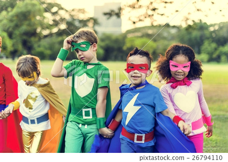 Superheroes Cheerful Kids Expressing Positivity Concept Superheroes Cheerful Kids Expressing Positivity Concept 26794110