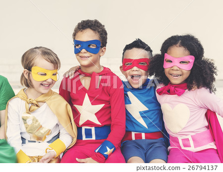 Superheroes Cheerful Kids Expressing Positivity Concept Superheroes Cheerful Kids Expressing Positivity Concept 26794137