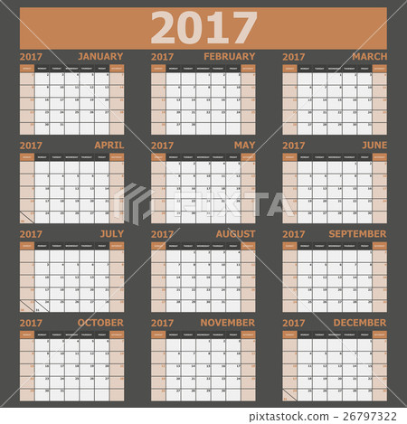 Calendar 2017 week starts on Sunday (brown tone) Calendar 2017 week starts on Sunday (brown tone) 26797322