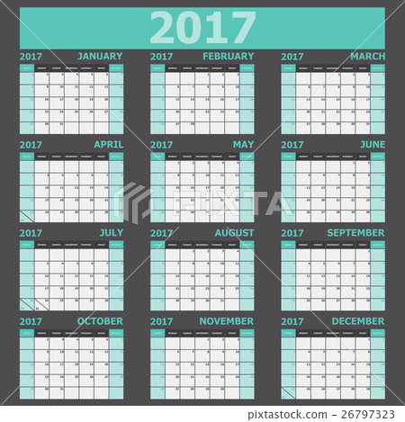 Calendar 2017 week starts on Sunday (green tone) Calendar 2017 week starts on Sunday (green tone) 26797323