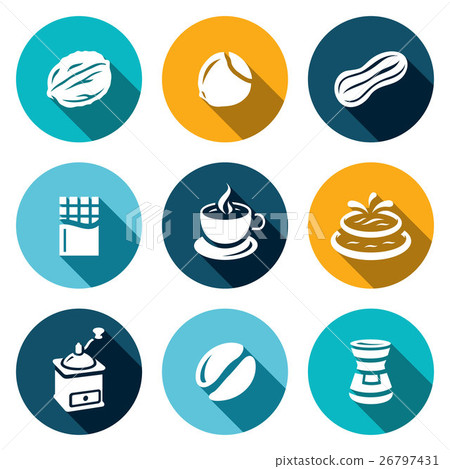 Vector Set of Nuts, Chocolate and Coffee Icons. Vector Set of Nuts, Chocolate and Coffee Icons. 26797431