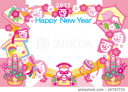 相框新年卡2017年公雞杯神風Hattoi板Kadomatsu富士山HappyNewYear粉紅 相框新年卡2017年公雞杯神風Hattoi板Kadomatsu富士山HappyNewYear粉紅 26797720