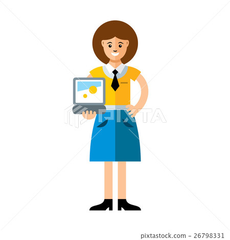 Vector business woman using laptop.  26798331