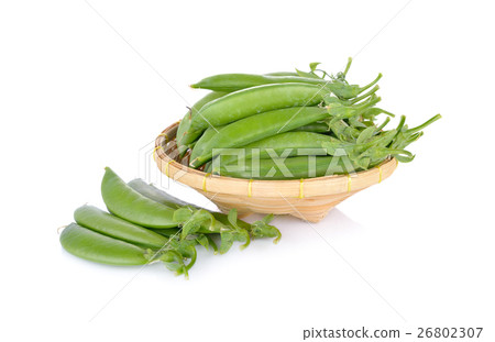 sugar snap pea or green pea in bamboo basket  26802307