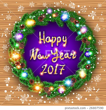 Christmas greeting card with wreath Happy new year 26807590