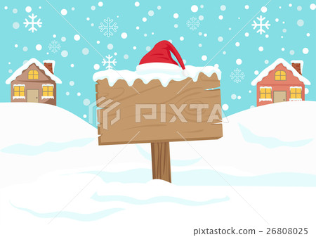 Blank wooden direction sign with snowbackground Blank wooden direction sign with snowbackground 26808025