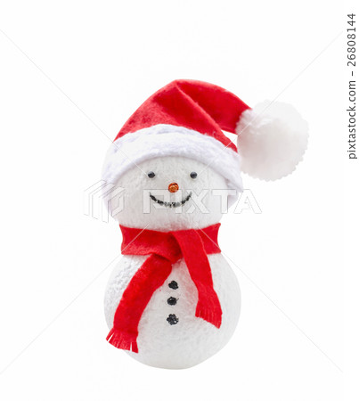 Cute Snowman with red scarf and red hat 26808144