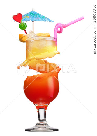 Tequila sunrise cocktail with ice. 26808316