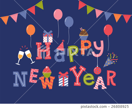 Happy new year invitation card design. 26808925