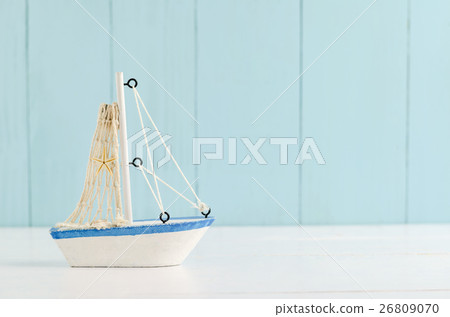 Antique sail boat Toy model, Nautical background 26809070