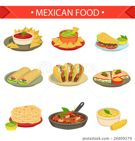 Mexican Food Signature Dishes Illustration Set Mexican Food Signature Dishes Illustration Set 26809279