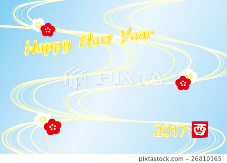 年卡新年賀卡2017明日紅白梅花流水圓形標誌HappyNewYear藍色漸變 26810165