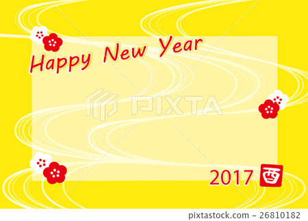 年卡新年卡2017年Yori Yori紅白梅花自來水栗子標誌HappyNewYear黃色 26810182