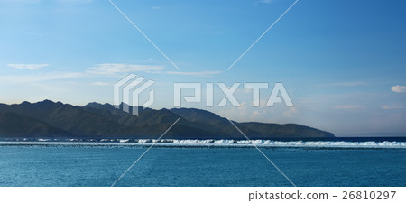 Panorama of tropical seascape and mountain range Panorama of tropical seascape and mountain range 26810297