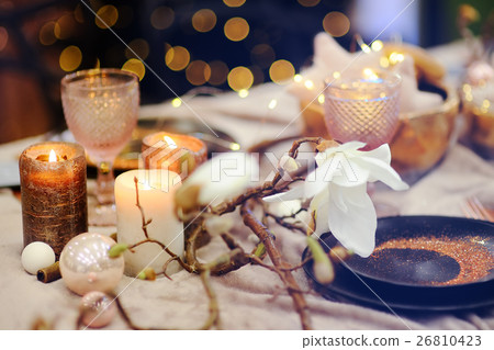 Table set for Christmas/New Year party Table set for Christmas/New Year party 26810423