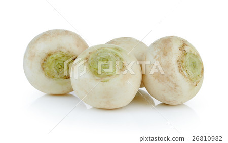 Mini white turnips on white background Mini white turnips on white background 26810982