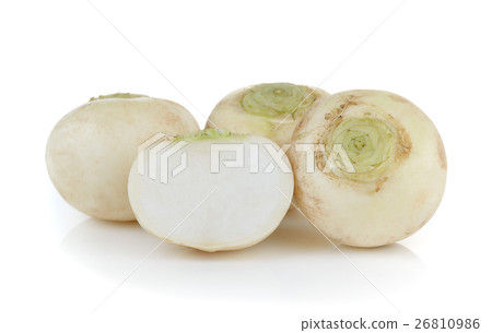 Mini white turnips on white background Mini white turnips on white background 26810986