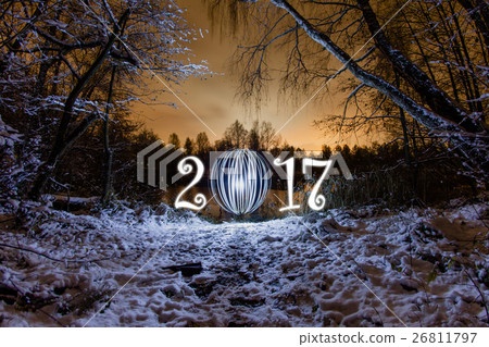 2017 New Year greeting card with night forest 26811797