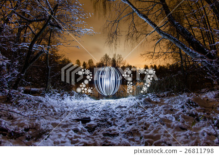 2017 New Year greeting card with night forest 2017 New Year greeting card with night forest 26811798