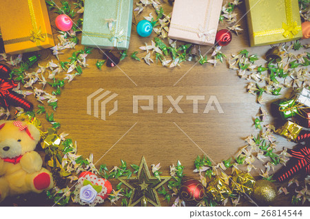 Christmas wooden background with Origami Peacock 26814544