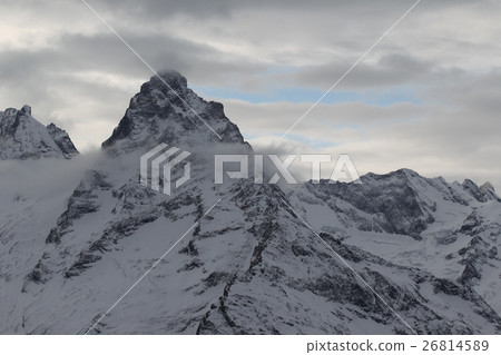 Scenic view of the mountains, ski resort Dombay 26814589