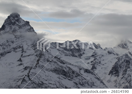 Scenic view of the mountains, ski resort Dombay 26814590