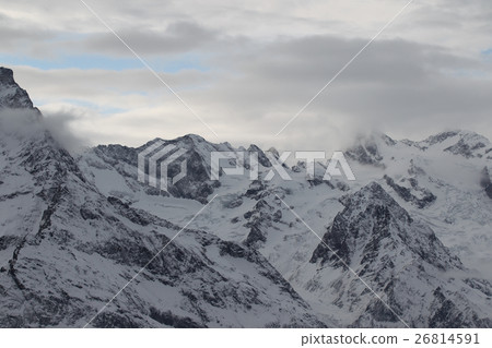 Scenic view of the mountains, ski resort Dombay 26814591