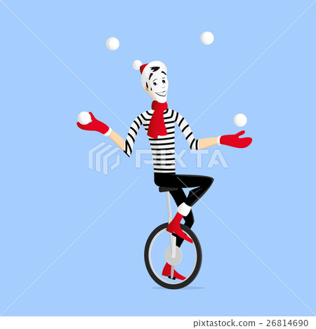 Mime performance juggling on unicycle 26814690