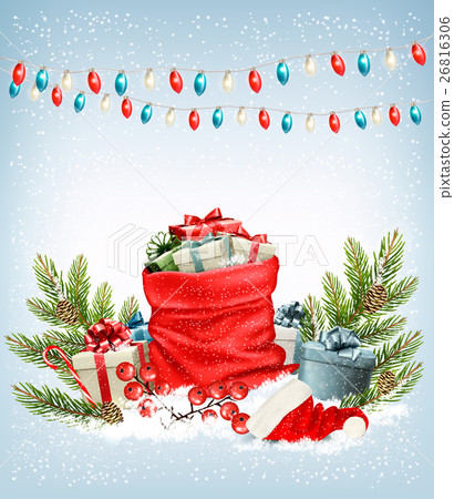 Christmas presents with a garland and a sack Christmas presents with a garland and a sack 26816306