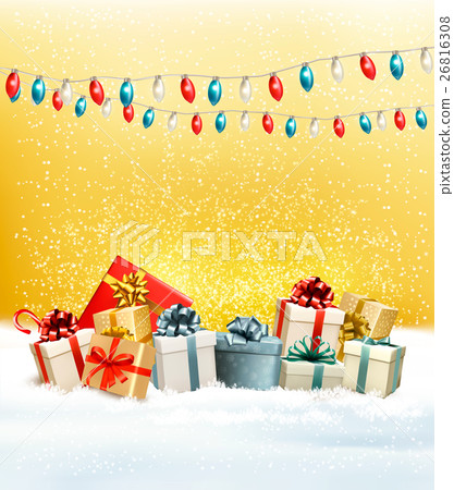 Christmas presents with a garland and a gift boxes Christmas presents with a garland and a gift boxes 26816308