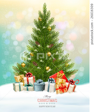 Holiday background with a Christmas tree  26816309